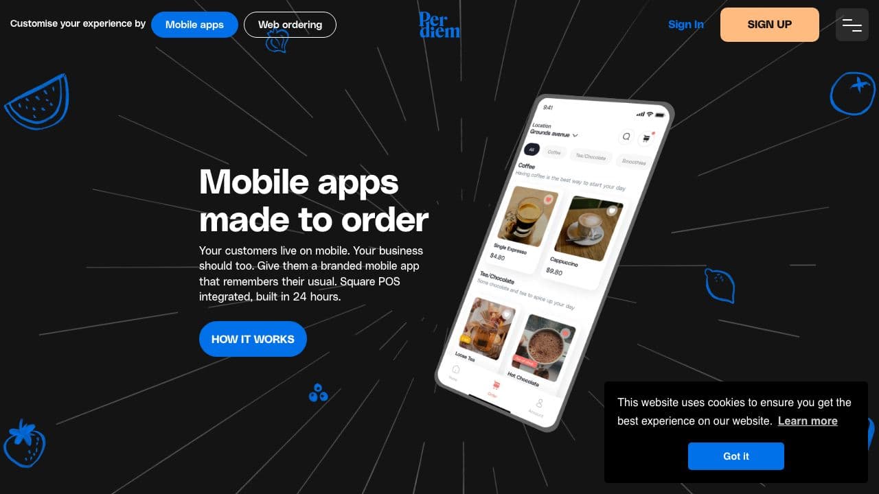 Per Diem + Square | Branded mobile apps for restaurants and coffee shops